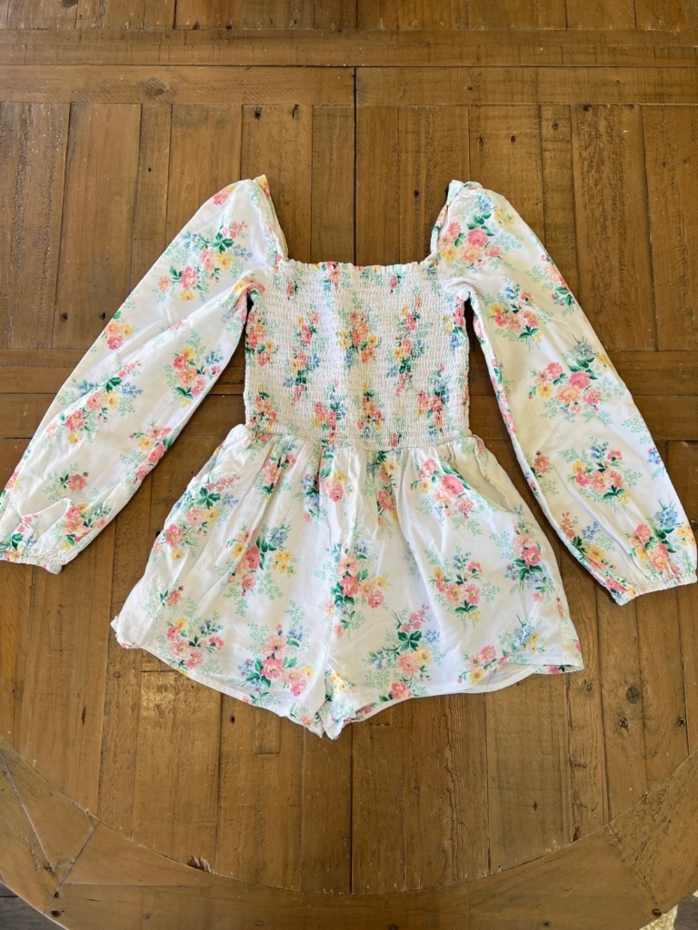 Janie and jack smocked floral long sleeve short romper girl 8 colorful